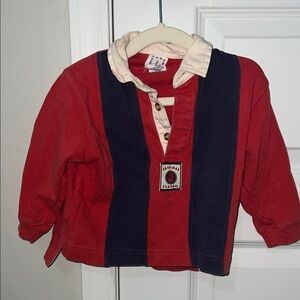 VINTAGE Baby GAP Red and Navy Rugby Collared Long Sleeve Shirt